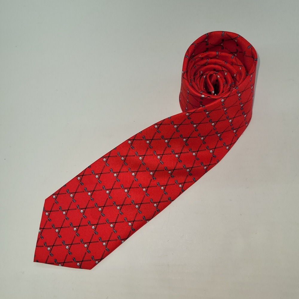 Cape Cod Neckwear Mens Red Silk Golf Clubs Balls Novelty‎ Print Classic Tie 59in